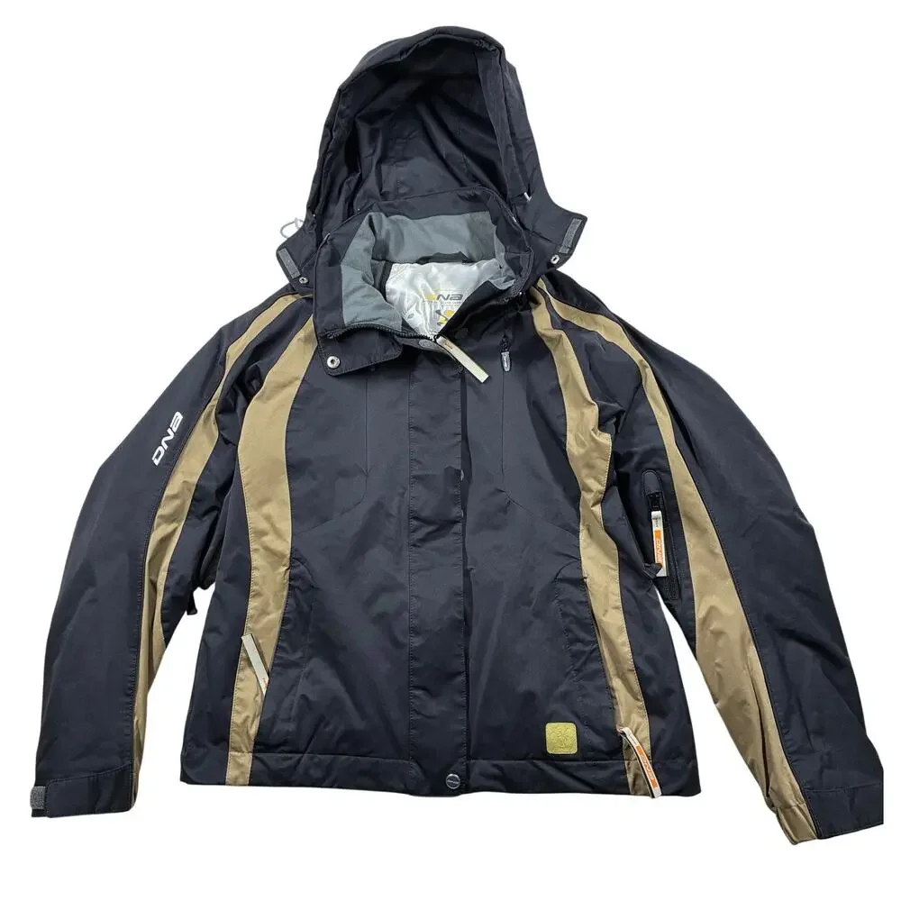 DNA Descente Ski jacket Womens 6 Black/Tan Removable Hood Softshell Snowboard
